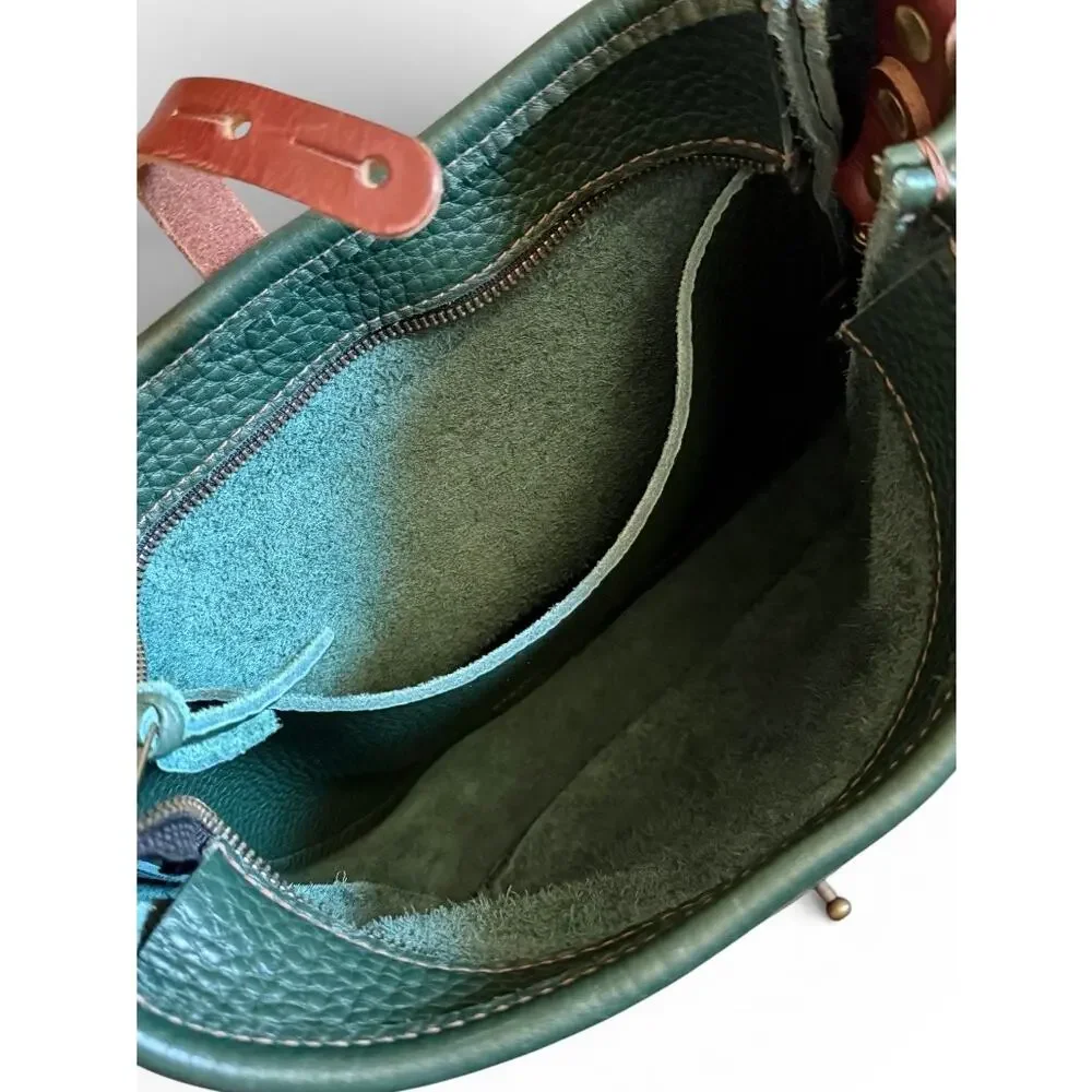 Go Forth Goods Celeste Leather Hobo Crossbody Shoulder Bag Forest Green Saddle